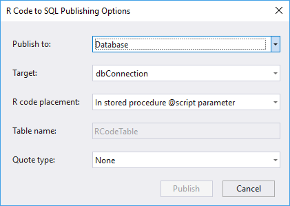 Publish stored procedure dialog