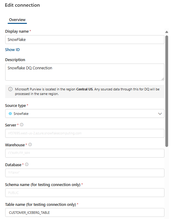 Screenshot that shows how to set up snowflake connection.