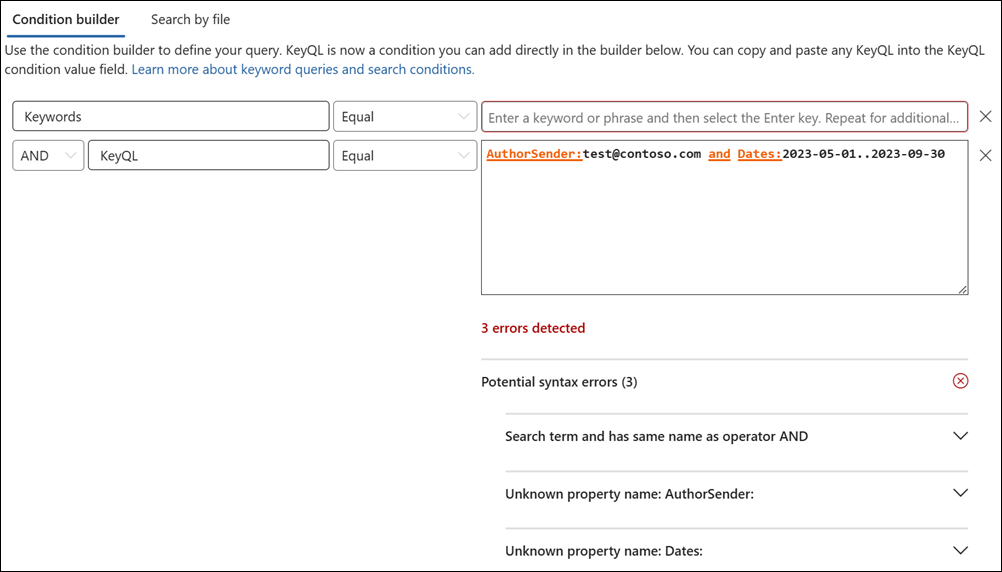 KeyQL editor error detection