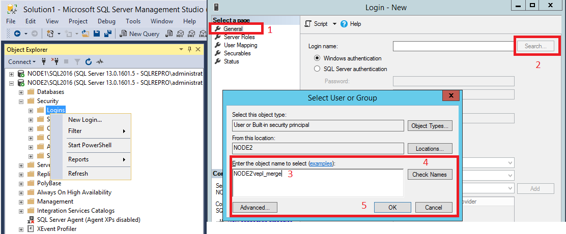 Selections for setting the login