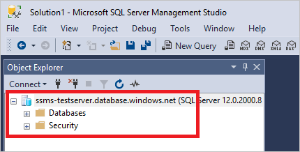 Screenshot of the Object Explorer showing that the server is successfully connected.