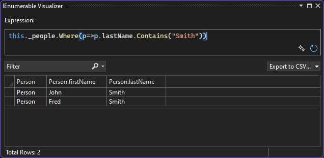 Screenshot of view the visualizer data and edit the expression.