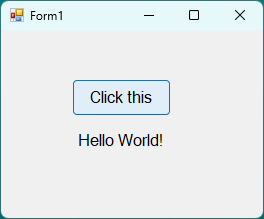 Screenshot showing your app, which is a Form1 dialog box that includes Label1 text.