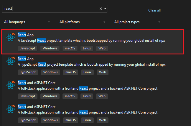 Screenshot showing choosing a template.