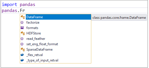 Python completions for the pandas package