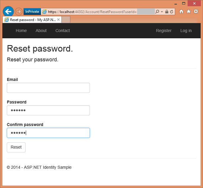 Image showing user password reset window