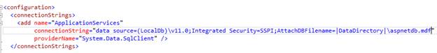 Screenshot of changing the connection string to migrate to Visual Studio 2013.