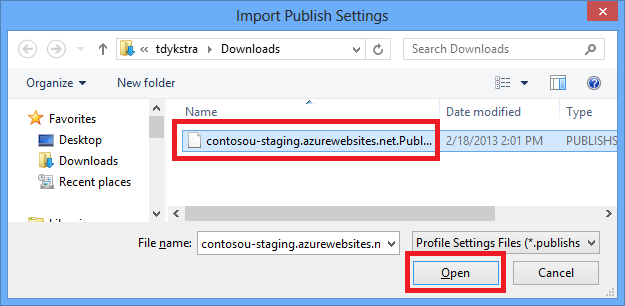 Import Publish Settings dialog box