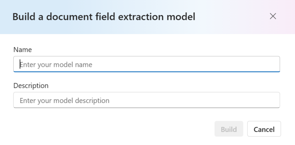 Screenshot of the build an extraction model page.