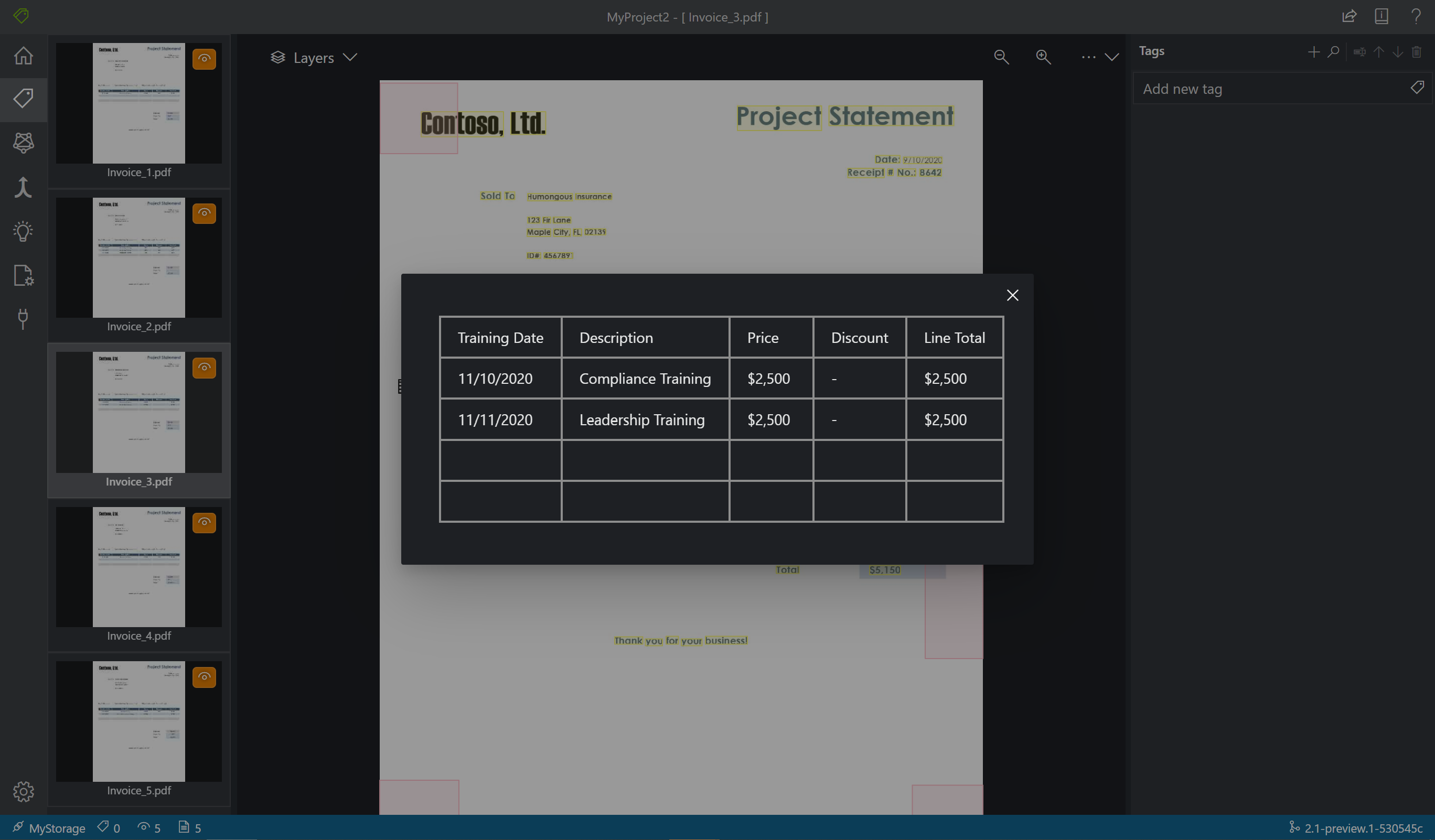 Table visualization in Sample Labeling tool.