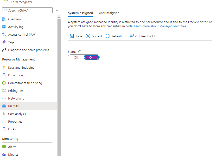 Screenshot of configure managed identity.