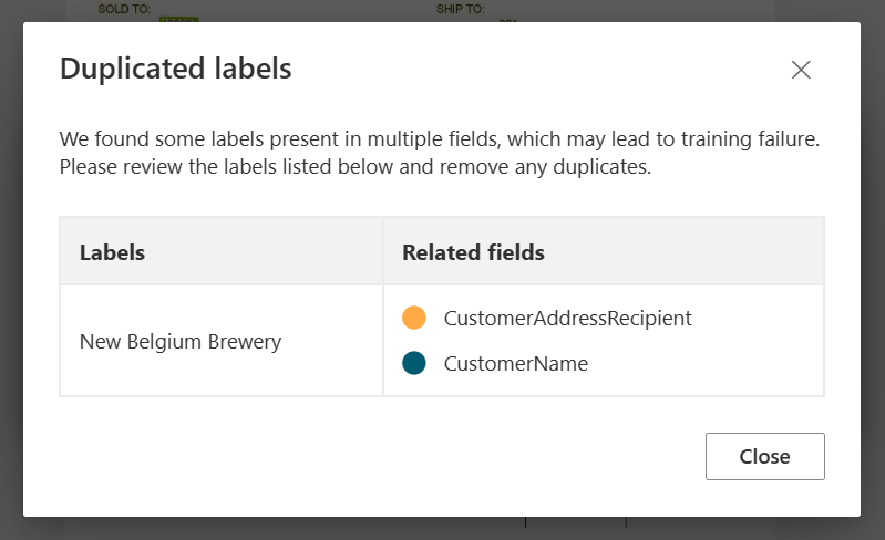 Screenshot showing duplicate label warning after auto labeling.