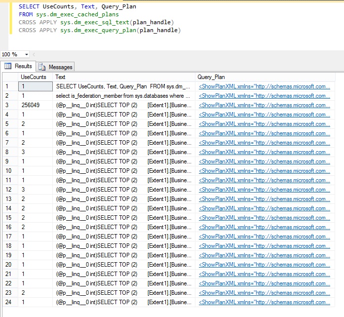 Results of querying the dynamic management views in SQL Server Management Server