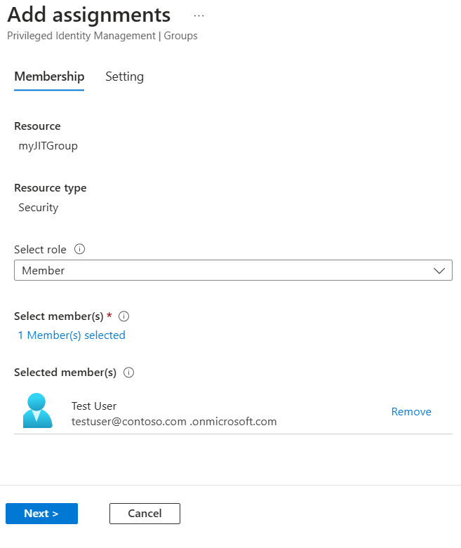 Screenshot showing how to add assignments in the Azure portal.