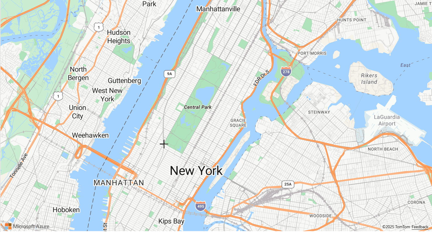 A screenshot of a map showing central park in New York City where the drawing manager is demonstrated by drawing line.