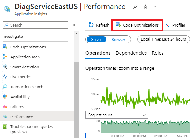 Screenshot of Code Optimizations located in the Performance blade.