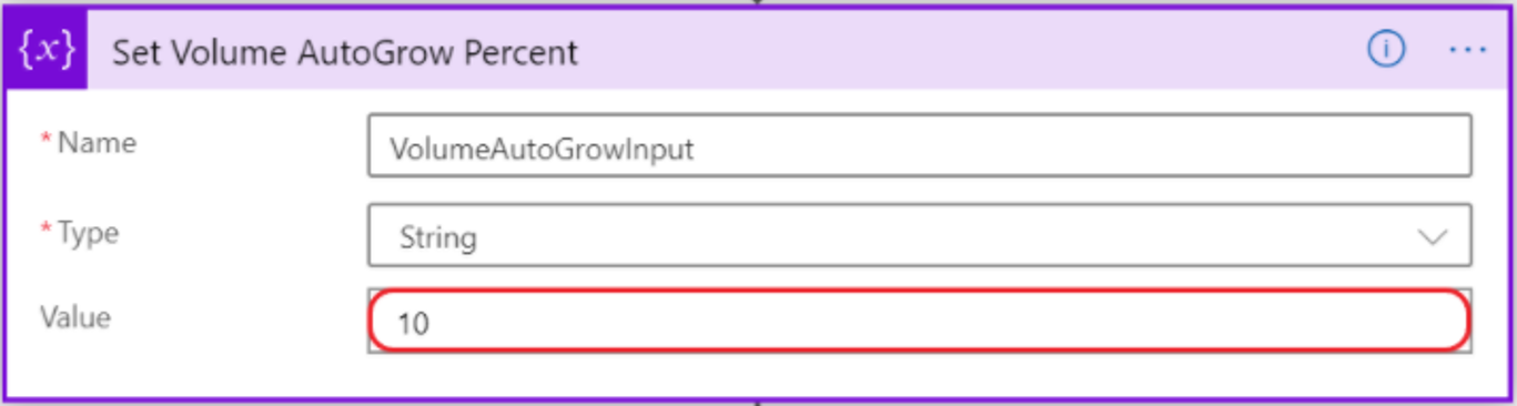 Screenshot that shows Set Volume Auto Growth Percent window.