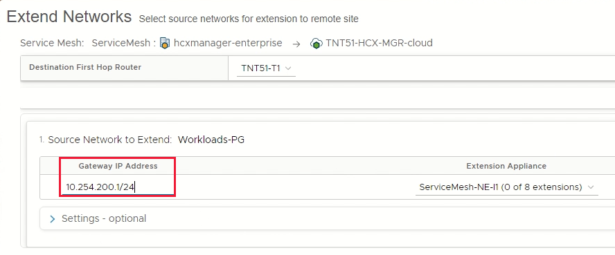 Screenshot that shows the entry of a gateway IP address.