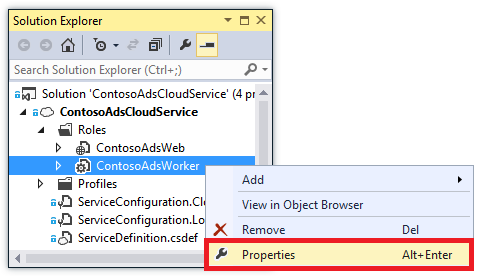 Screenshot that highlights the Properties menu option.