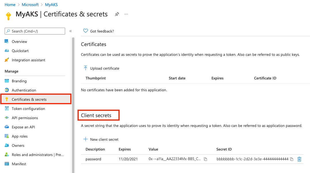 Configure client secret