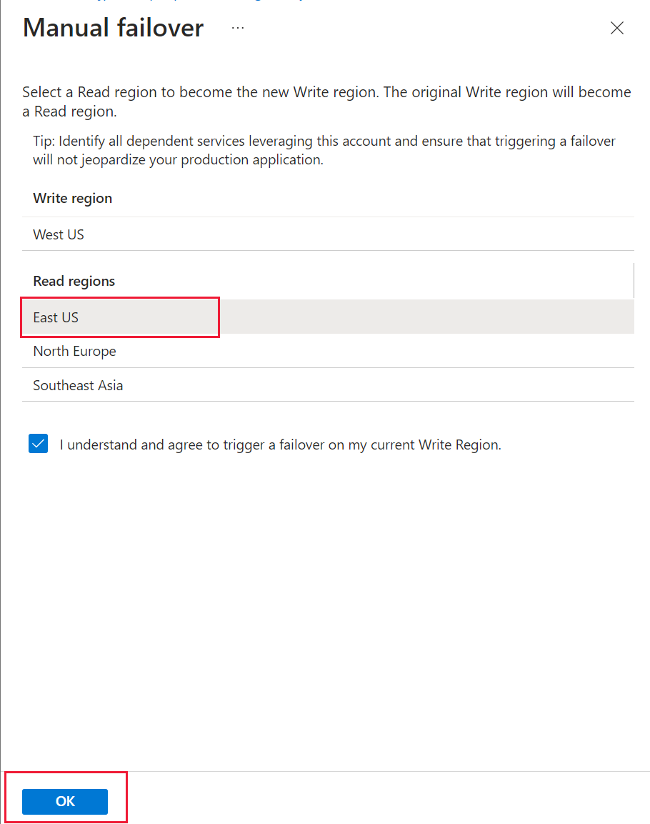 Screenshot of the manual failover portal menu.