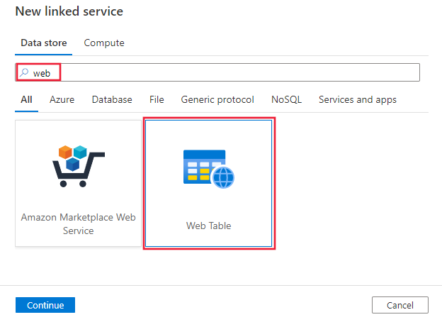 Select the Web Table connector.