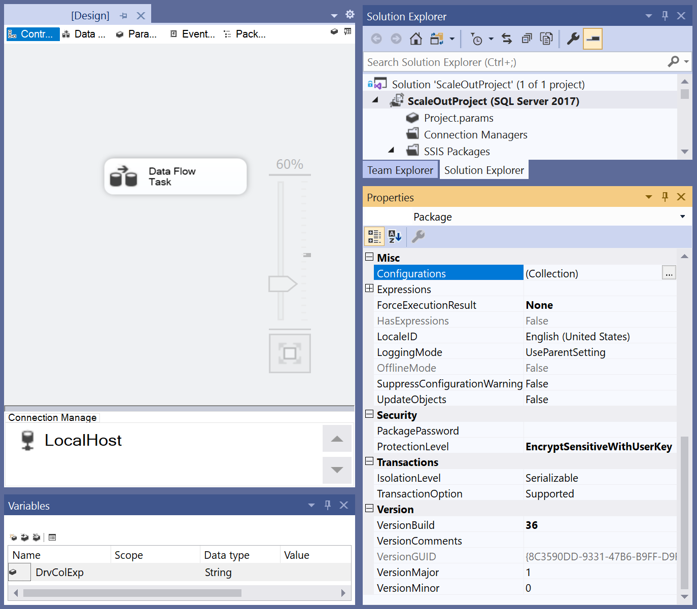 Get package properties from SSDT - Configurations property