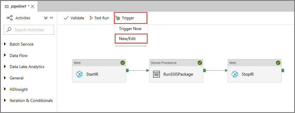 Screenshot that shows the menu option for creating or editing a trigger.