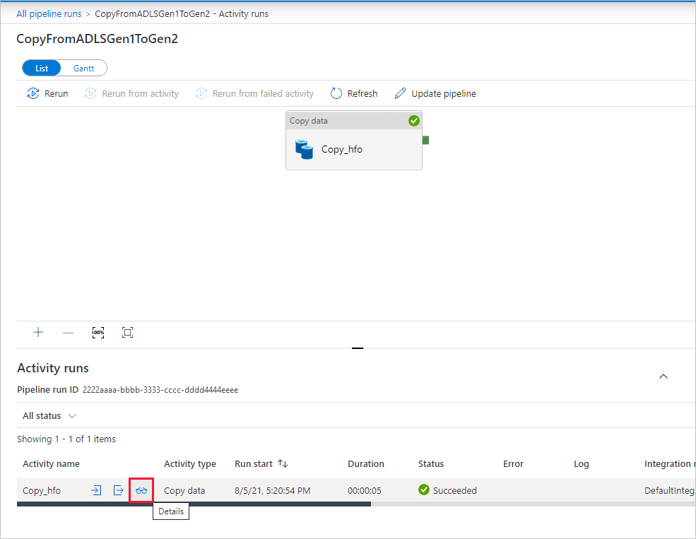 Screenshot showing the page of monitoring activity runs.