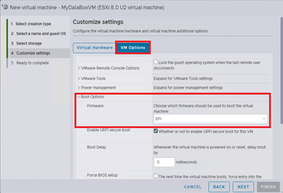 Screenshot of the Customize Settings page when the user is running VMware ESXi Server 6.7.