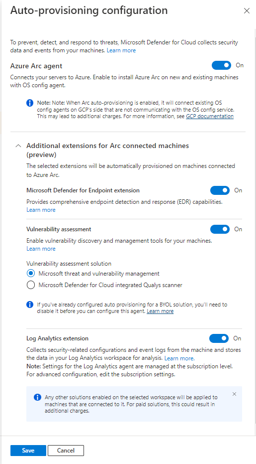 Screenshot of the autoprovision page with the multicloud connector enabled.