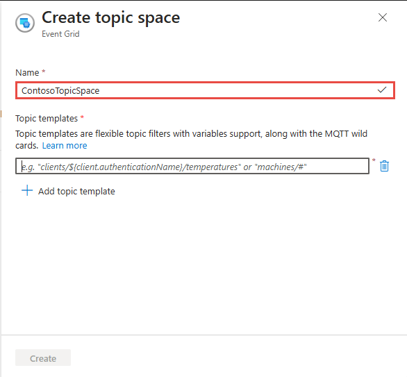 Screenshot of Create topic space with the name.