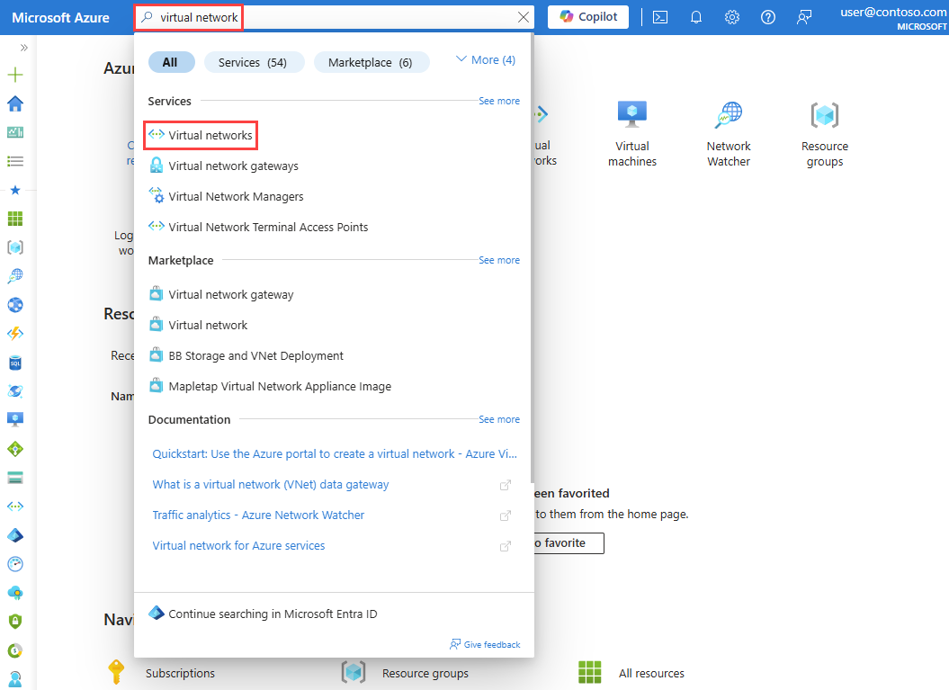 Screenshot that shows how to search for virtual machines in the Azure portal.