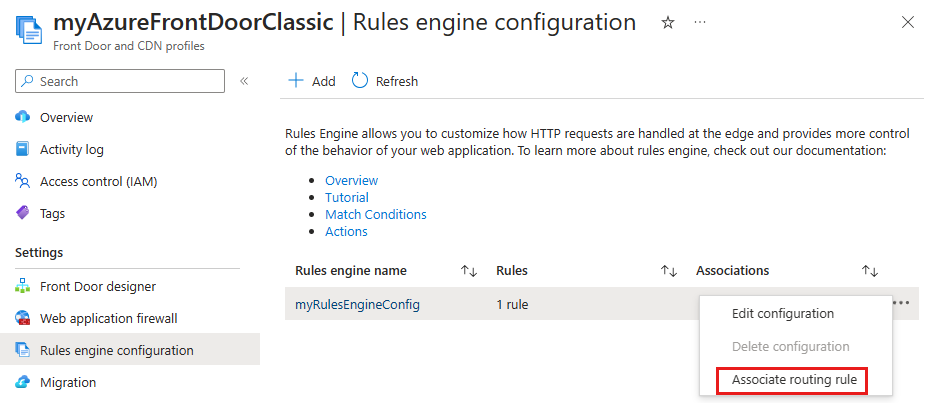 Screenshot of the associate routing rules from the menu.