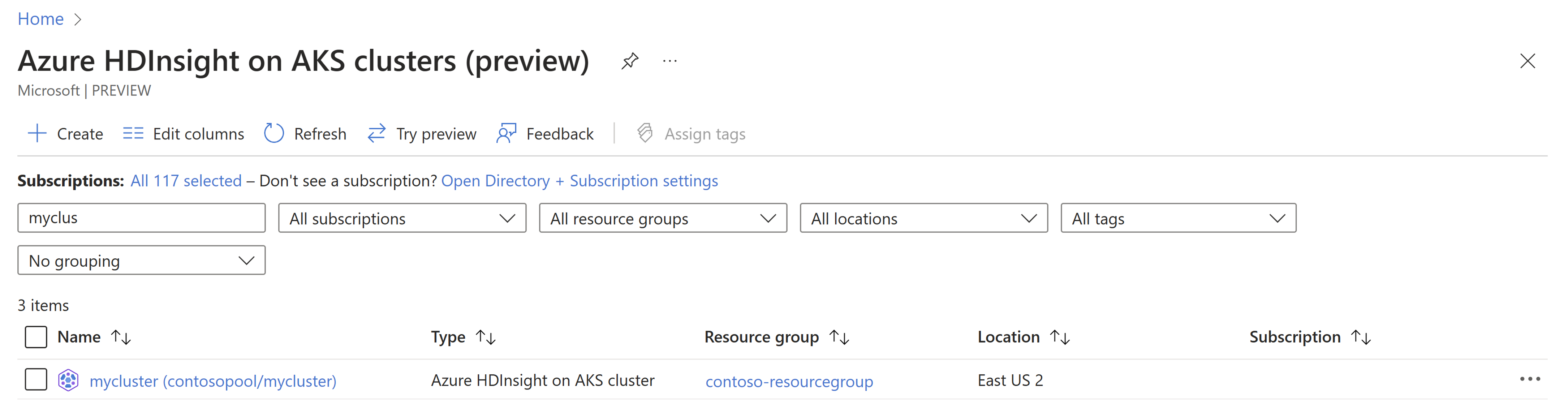 Screenshot showing selecting the HDInsight on AKS Cluster you require from the list.