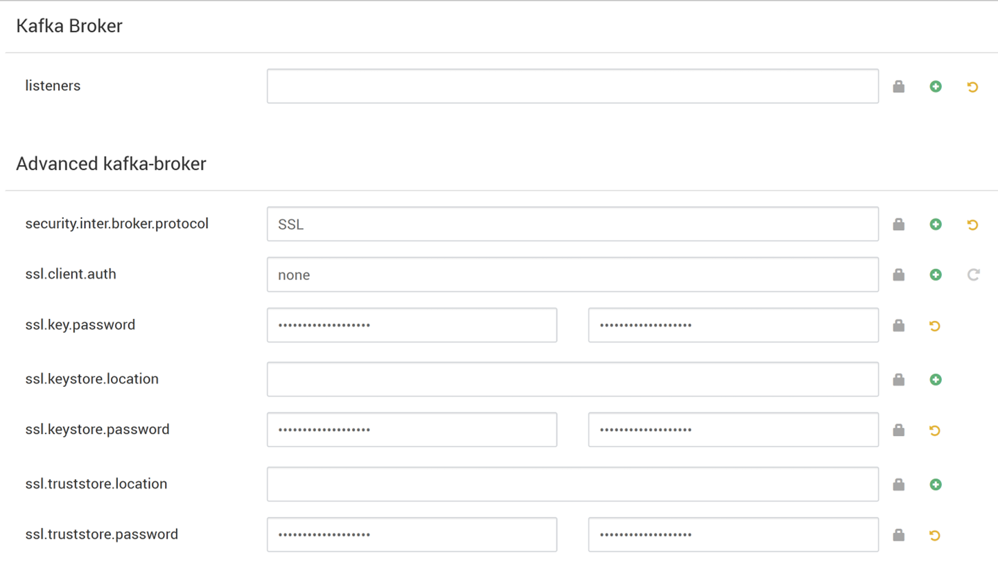 Screenshot showing how to edit kafka-env template property field in Ambari for encryption only.