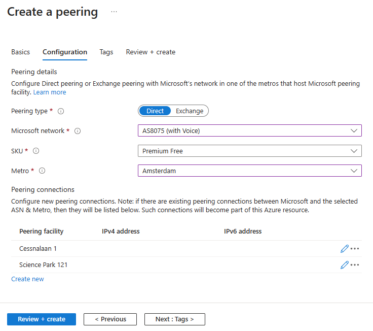 Screenshot that shows the Configuration tab after two connections are created.