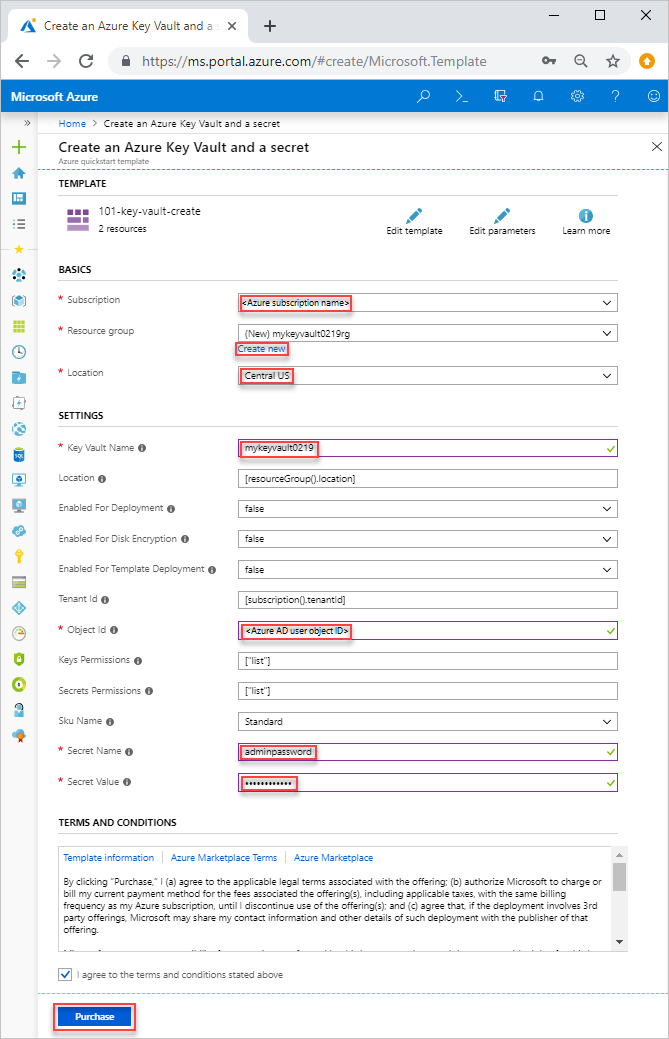 ARM template, Key Vault integration, deploy portal