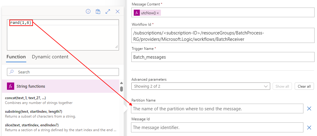 Screenshot shows function named rand for dividing batch into partitions.