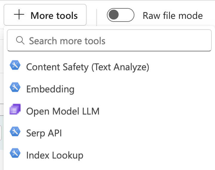 Screenshot that shows the list of available tools.