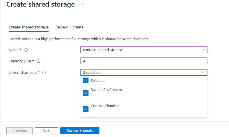 Screenshot of shared storage create dialog.