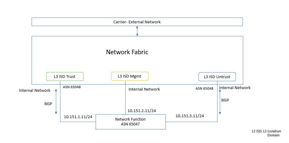 Diagram of a network function with three internal networks.