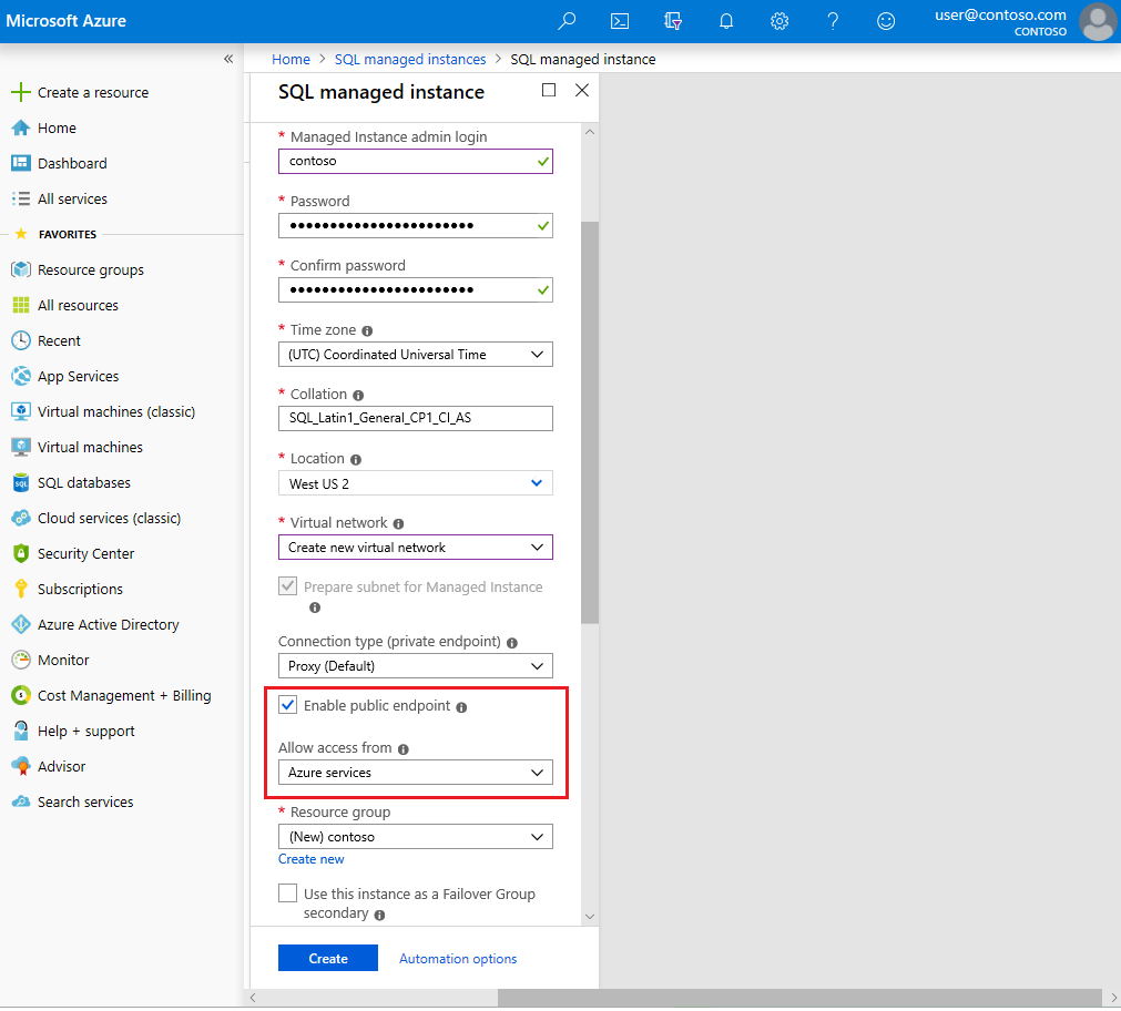 Enable public endpoint