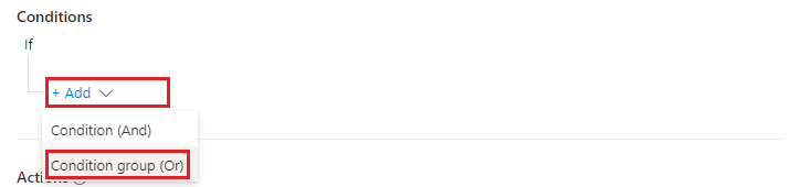 Screenshot of adding a condition group to an automation rule's condition set.