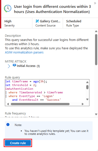 Screenshot of analytics rule preview panel.