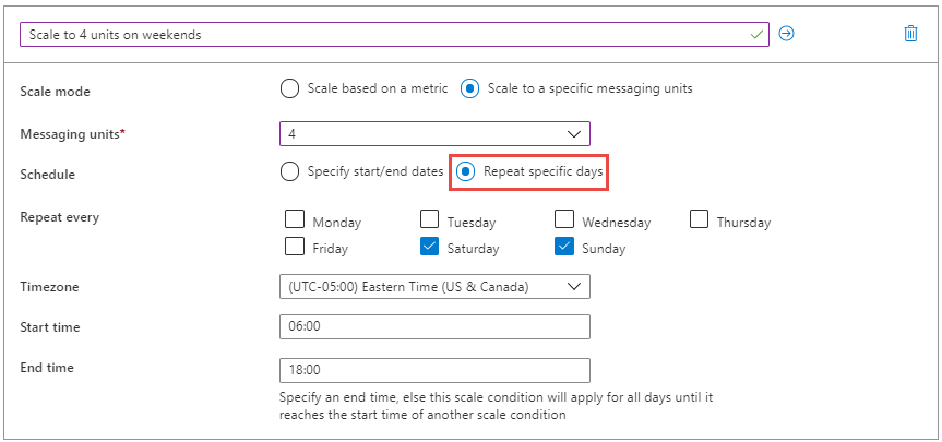 scale to specific messaging units - repeat specific days