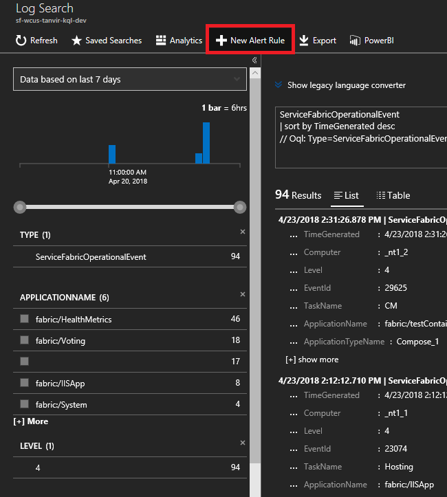 Azure Monitor logs New Alert