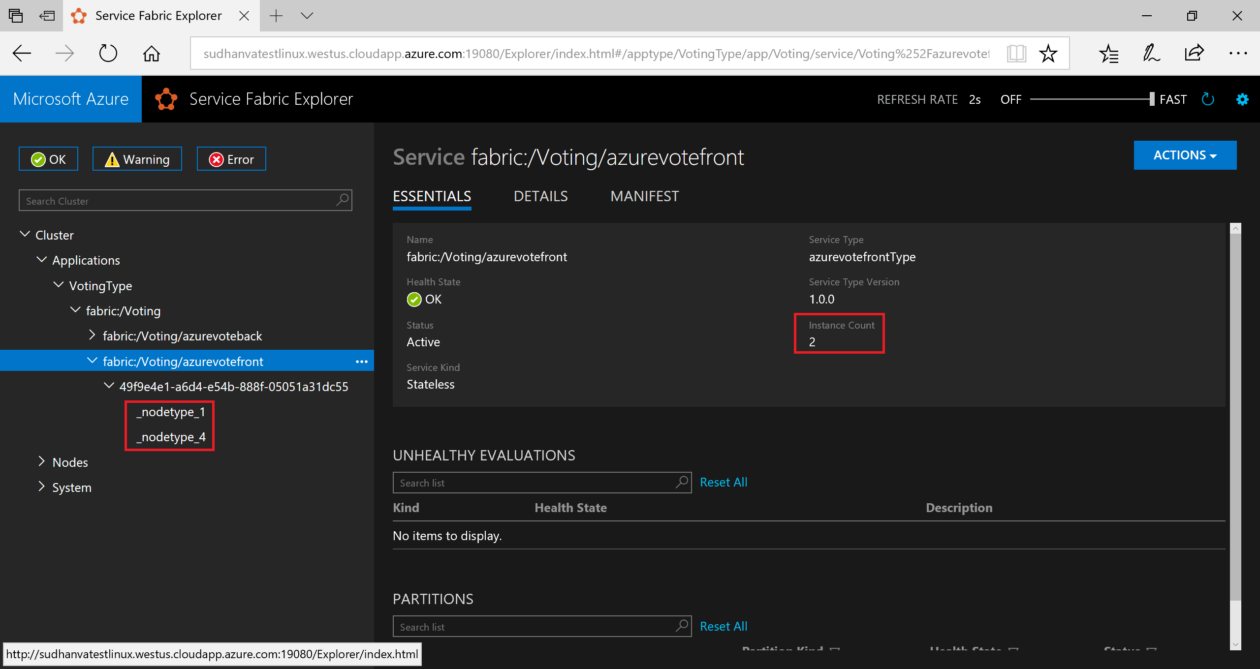 Service Fabric Explorer scale service finished