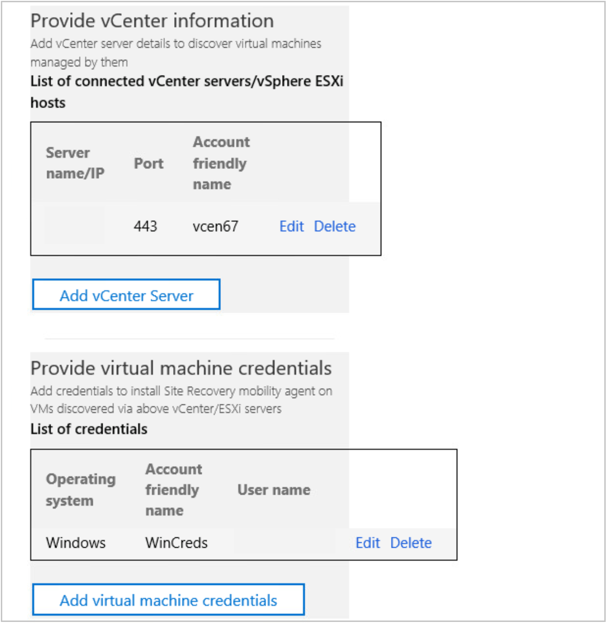 Screenshot showing configuration of vCenter.