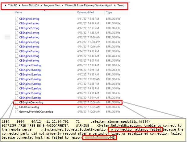 Error logs in the Temp folder